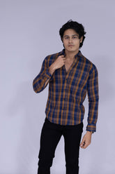 Ocher and blue checked shirt